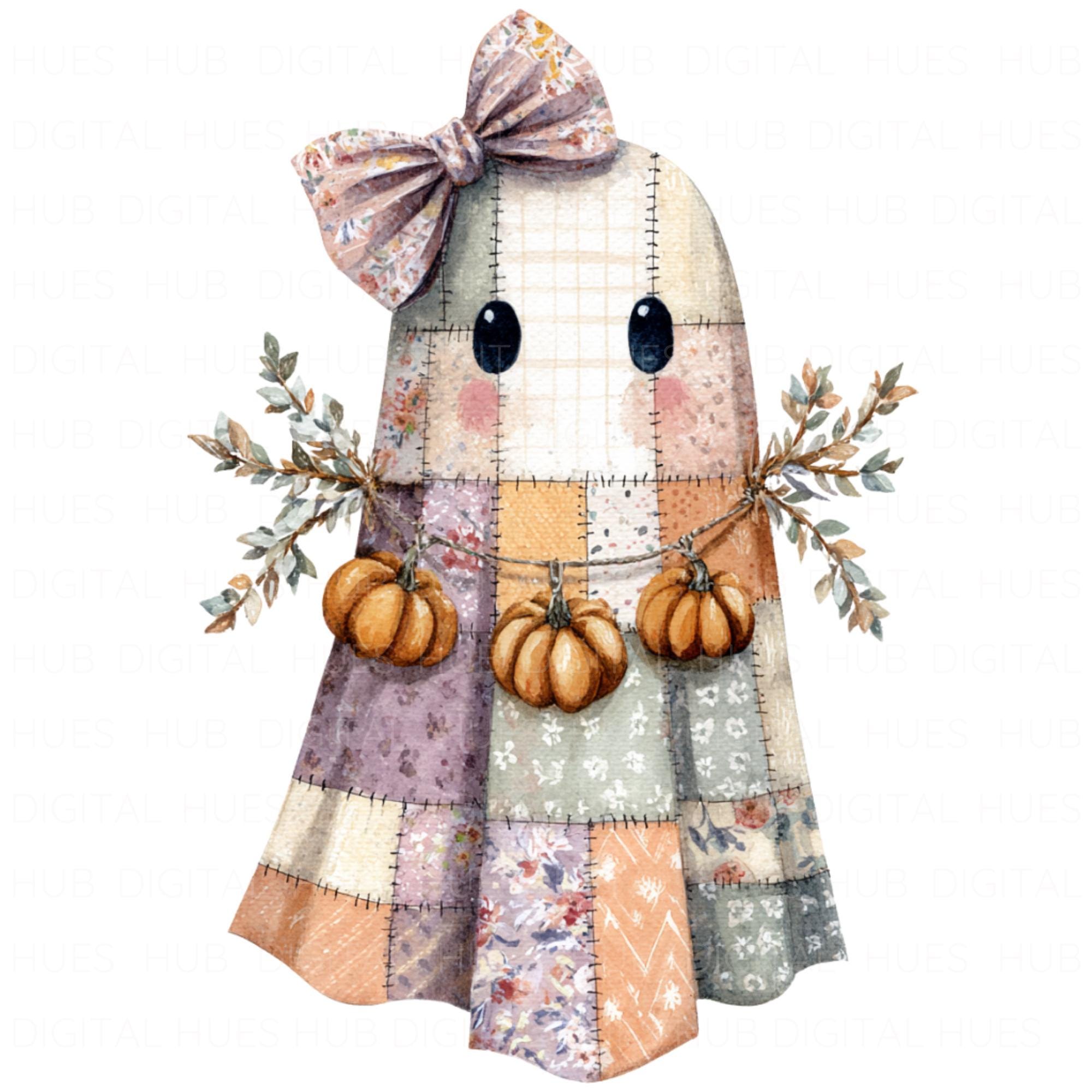Patchwork Ghost Pattern 14 Cute Patchwork Ghost Clipart Spooky Season, Quilt Ghost PNG, Cute ...