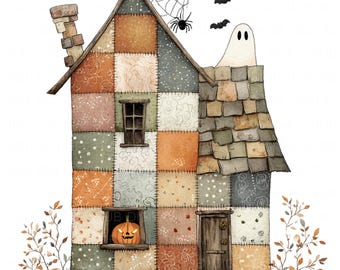 17 patchwork spookhuis clipart aquarel Spooky Crooked House Art afdrukbare hoge kwaliteit JPG junk Journal scrapbooking papier ambachtelijke POD
