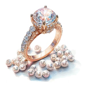 10 anillos de boda con perla Clipart Acuarela Romántica San Valentín Amor Imprimible Alta Calidad PNG Para Álbum de Recortes Diario Basura Manualidades de Papel DIY