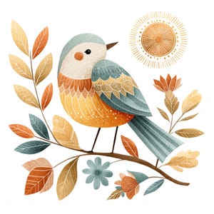 13 Clipart oiseau scandinave aquarelle vintage Floral oiseau art folklorique nordique imprimable haute qualité JPEG Junk Journal Paper Craft Scrapbook