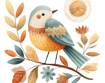 13 Scandinavische vogel clipart aquarel vintage bloemen vogel Noordse volkskunst afdrukbare hoge kwaliteit JPEG ongewenste dagboek papier ambachtelijke plakboek