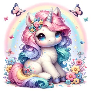 10 Rainbow Unicorn Clipart Watercolor Pastel Unicorn Kawaii Unicorn Printable High Quality JPEG Junk Journal Scrapbook Paper Craft Nursery