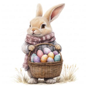 14 Lapin de Pâques collecte des oeufs de Pâques Clipart aquarelle lapin mignon imprimable haute qualité JPEG Junk Journal Paper Craft Scrapbook Nursery