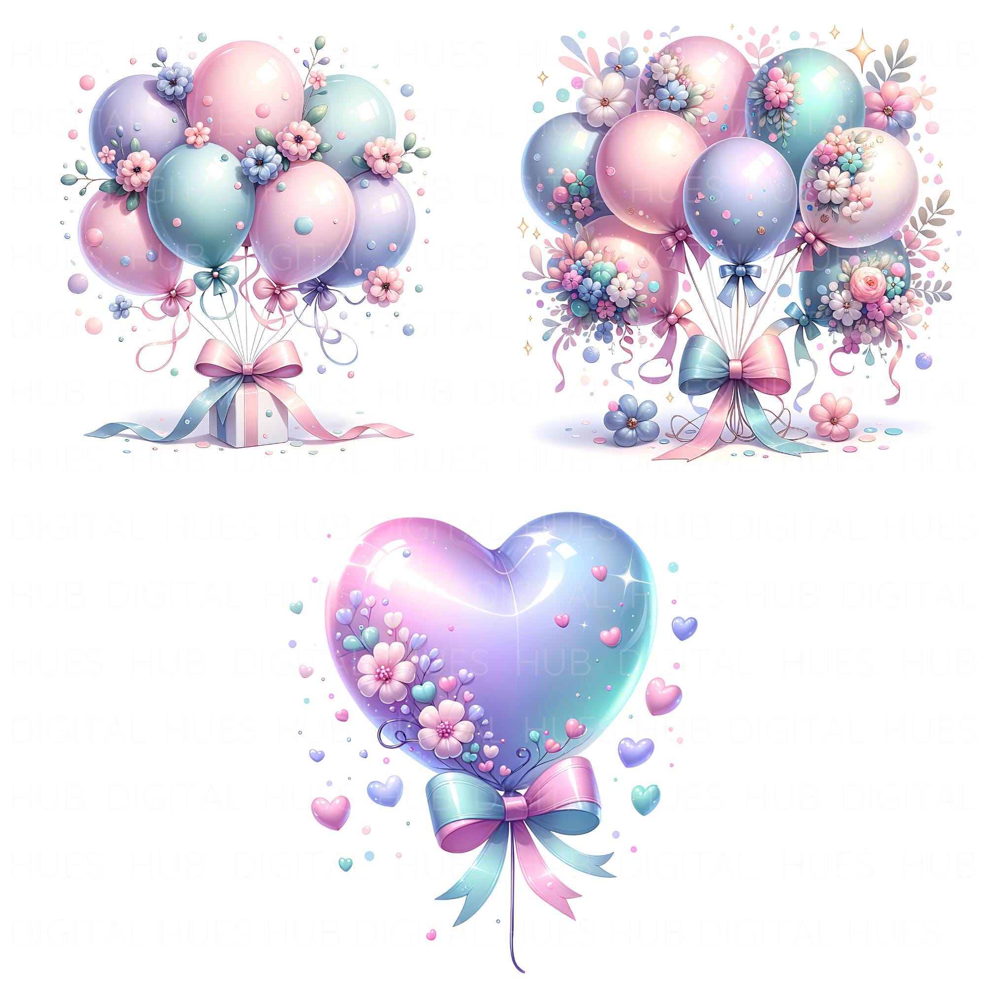 11 Birthday Balloon Clipart Pastel Party Balloon Floral Balloons ...