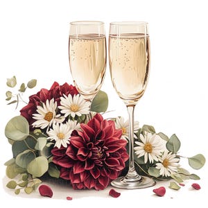 14 Clipart di bicchieri da champagne floreali Acquerello Celebrazione nuziale Stampabile Alta qualità JPEG Carta artigianale Giornale Matrimonio San Valentino Carta fai da te