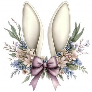 16 oreilles de lapin et fleurs Clipart aquarelle Happy Coquette Pâques imprimable haute qualité JPEG Junk Journal Paper Craft Scrapbook Nursery