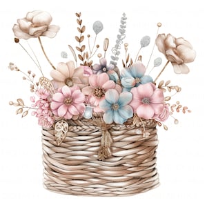 11 wilde bloemen mand clipart bundel schattige Boho mand sticker afdrukbare hoge kwaliteit jpeg voor ongewenste dagboek papier ambachtelijke plakboek trouwkaart
