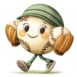 20 Cartoon Softball Clipart Watercolor Quirky Softball Funny Game Day Printable High Quality JPEG Junk Journal Paper Craft Scrapbook Sticker