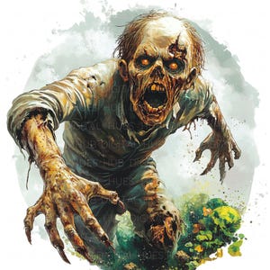 10 clipart de zumbi de Halloween aquarela horror arte homem morto zumbi no túmulo alta qualidade jpeg impressão scrapbook lixo diário papel artesanato