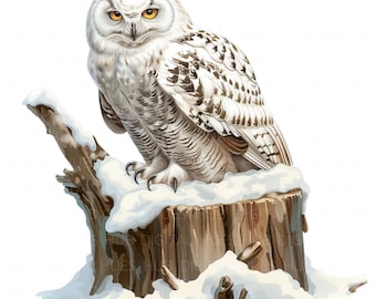 12 Owl on Tree Stump Clipart Watercolor Nursery Owl Digital Download High Quality JPEG Printable For Scrapbook Junk Journal Paper Craft DIYs