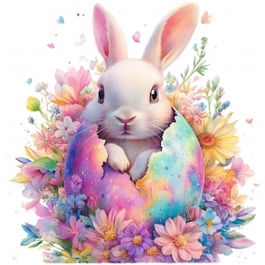 Lapin de Pâques en oeuf de Pâques Clipart aquarelle Lapin pastel imprimable haute qualité JPEG Junk Journal Paper Craft Scrapbook Nursery