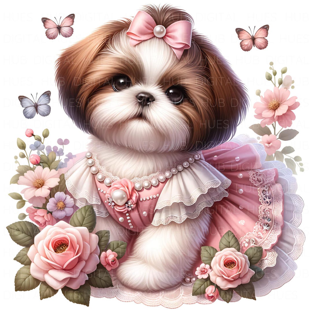 12 Shih Tzu Dog Clipart Watercolor Small Dog Breed Graphics Art ...