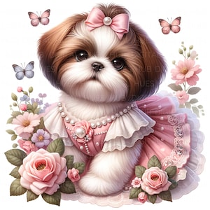 12 Shih Tzu Dog Clipart Watercolor Small Dog Breed Graphics Art Printable High Quality JPEG Junk Journal Paper Craft Scrapbook Nursery Cards