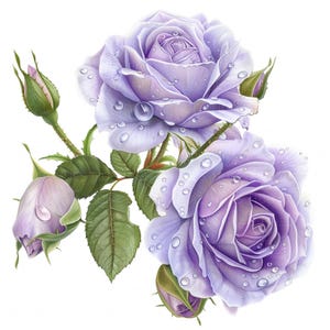 15 Rosas Roxas Claros Clipart Aquarela Roxa Rosa Única Flores Roxas Para Imprimir PNG de Alta Qualidade Diário de Papel Artesanal Scrapbook POD
