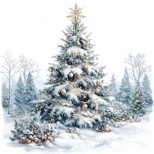 10 Weihnachtsbaum Schnee Landschaft Clipart Aquarell Urlaub Grafiken Printable High Quality JPEG für Junk Journals Papier Handwerk Sammelalbum