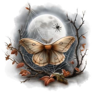 13 Gothic Motte Spinne Clipart Aquarell Halloween Motte Spooky Moth Mystische Motte Horror Printable High Quality PNG Junk Journal Scrapbook