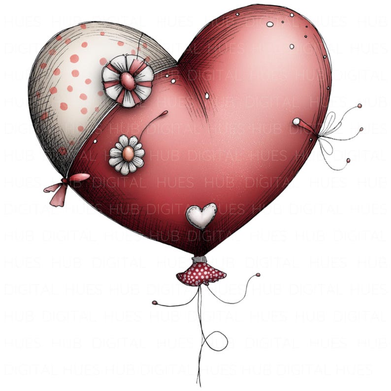 10 Valentine Balloons Clipart: Watercolor Heart Shaped Balloon PNG ...