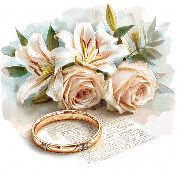 10 Floral Wedding Ring Love Letter Clipart Watercolor Romantic