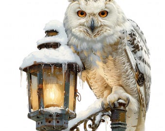 18 Owl on Lamp Post Clipart Watercolor Nursery Owl Digital Download High Quality JPEG Printable For Scrapbook Junk Journal Paper Craft DIYs