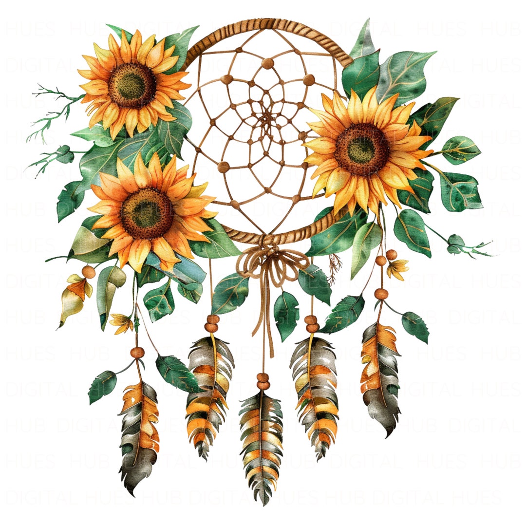 12 Sunflower Dream Catcher Clipart Watercolor Floral Dream Catcher ...