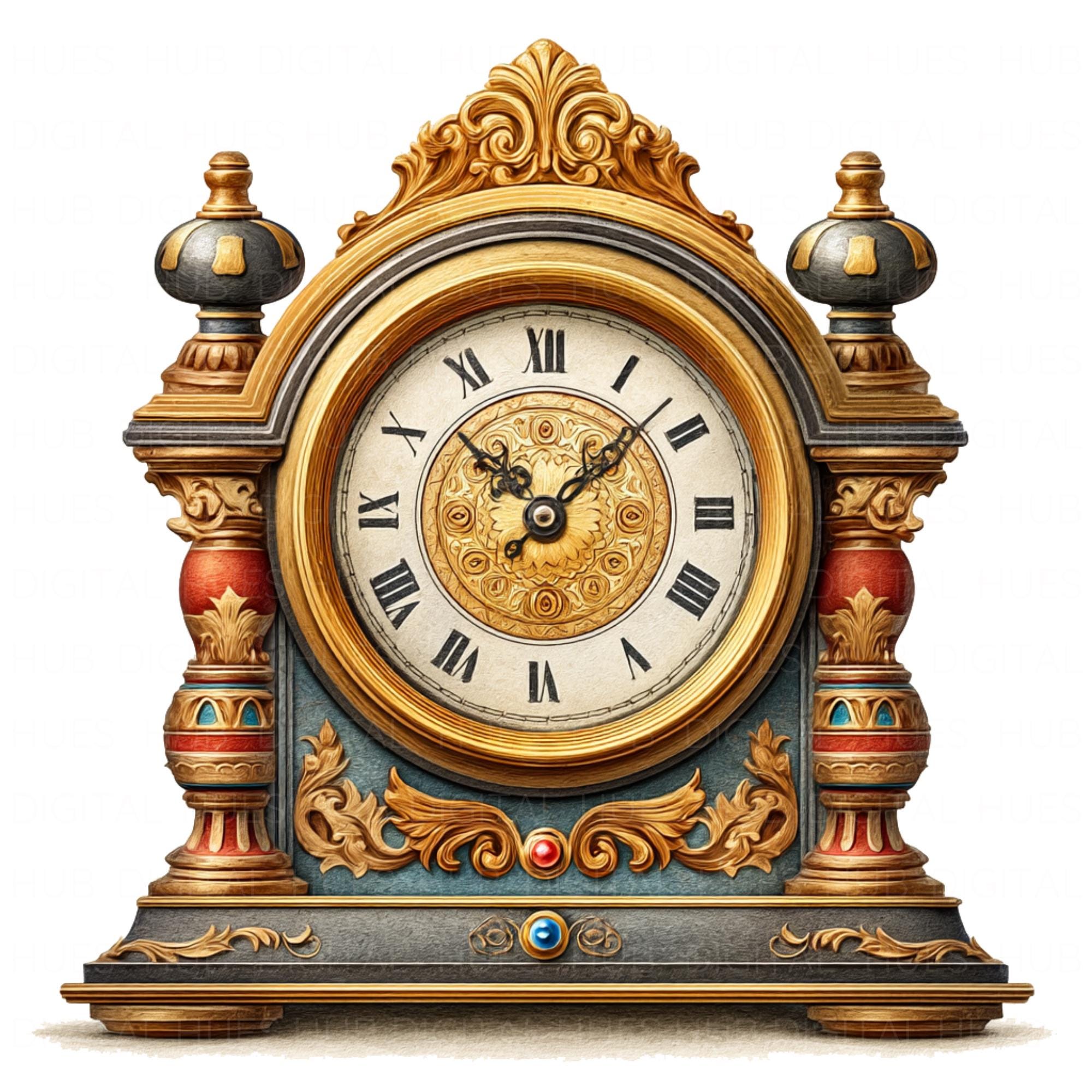 14 Old Vintage Clock Clipart Watercolor Antique Mantel Clock Wall Art ...