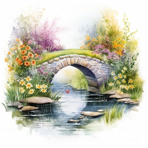 16 Summer Bridge Clipart Bundle Aquarela River Bridge Clipart Alta qualidade JPEG imprimível para scrapbook Junk Journal Papel Artesanal Adesivo
