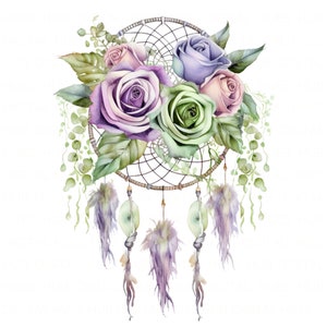 11 roos dromenvanger clipart aquarel bloemen dromenvanger afdrukbare hoge kwaliteit JPEG voor ongewenste dagboek plakboek ambachtelijke kaarten DIYs