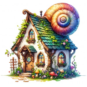 11 Whimsical House Clipart Watercolor Magical Home Fantasy Fairy House Printable High Quality JPEG Paper Craft Journal Scrapbook Nursery Art