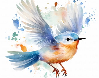 8 Flurry Bird Clipart Bundle Watercolor Bird Clipart High Quality JPEG Printable Scrapbook Junk Journal Paper Craft Nursery Decor Wall Art