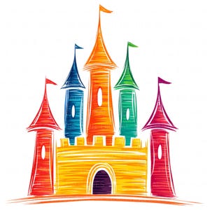 14 Crayon Castle Clipart enfant dessin château conte de fées Magical Kingdom Art imprimable haute qualité JPEG Junk Journal Paper Craft Scrapbook