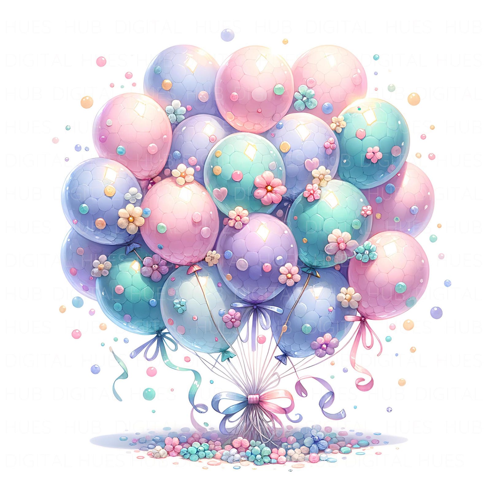 11 Birthday Balloon Clipart Pastel Party Balloon Floral Balloons ...