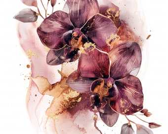 16 Glittering Orchid Clipart Bundle Watercolor Floral Clipart Printable High Quality JPEG for Junk Journal Scrapbook Collage Paper Craft DIY