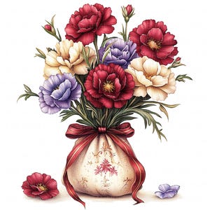 12 Carnation Bouquet Clipart Watercolor Birth Flower Botanical Art Printable High Quality JPG Junk Journal Paper Craft Scrapbook Nursery DIY