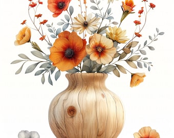 16 jarrones de flores, imágenes prediseñadas de macetas, imágenes prediseñadas de acuarela, imágenes prediseñadas imprimibles en formato JPEG de alta calidad para revistas basura, manualidades de papel, álbumes de recortes