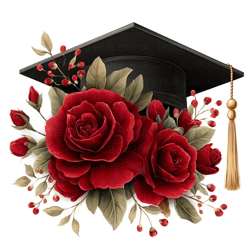 11 Rose Graduation Cap Clipart Watercolor Perfect Student Gift Idea ...
