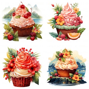 12 個のカップケーキの横向きクリップアート バンドル カップケーキ クリップアート 印刷可能な高品質 JPEG ジャンク ジャーナル ペーパー クラフト スクラップブック 壁アートワーク用