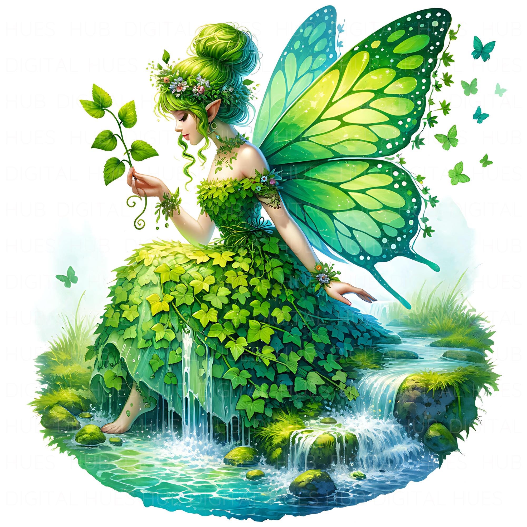 10 Green Forest Fairy Clipart Watercolor Magical Fantasy Fairy ...
