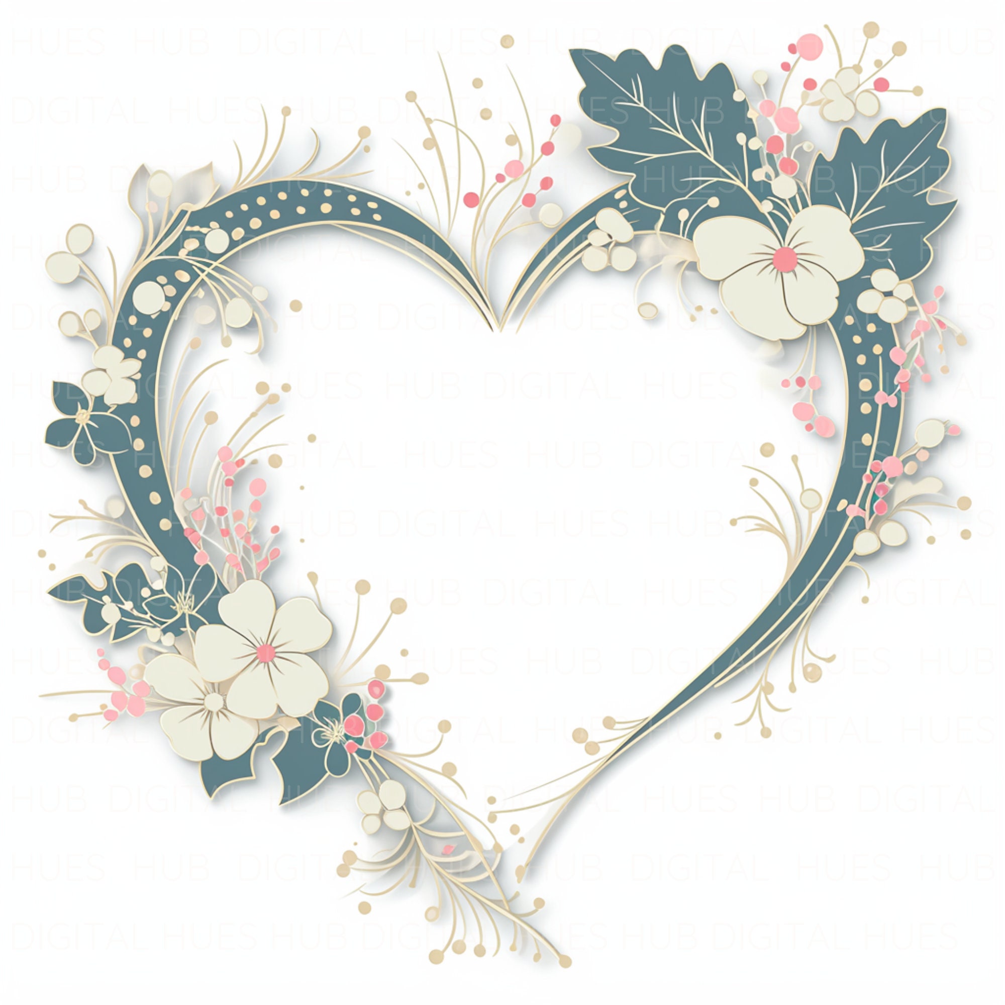 17 Floral Heart Frame Clipart Bundle Paper-cut Look Printable High ...