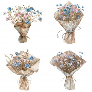 Paquete de 10 imágenes prediseñadas de ramos de nomeolvides, flores azules secas de acuarela, imágenes prediseñadas imprimibles en formato JPEG de alta calidad, papel para diario basura, manualidades y álbumes de recortes