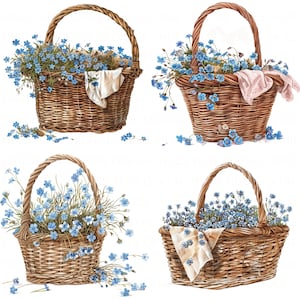 11 Vergissmeinnicht Bauernhof Korb Clipart Bundle Blumenkorb Printable High Quality JPEG für Junk Journal Papier Handwerk Scrapbook Hochzeitskarte