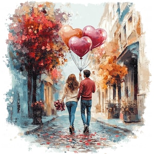 11 Romantic Valentine Couple Clipart Watercolor Love Story Printable High Quality JPEG For Paper Craft Journal Valentine's Day Wedding Card