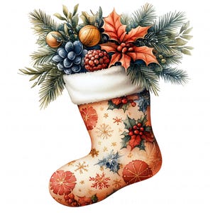 16 Blumen Weihnachtsstrümpfe Clipart Aquarell Urlaub Grafiken Printable High Quality JPEG für Junk Journal Papier Handwerk Sammelalben Karten