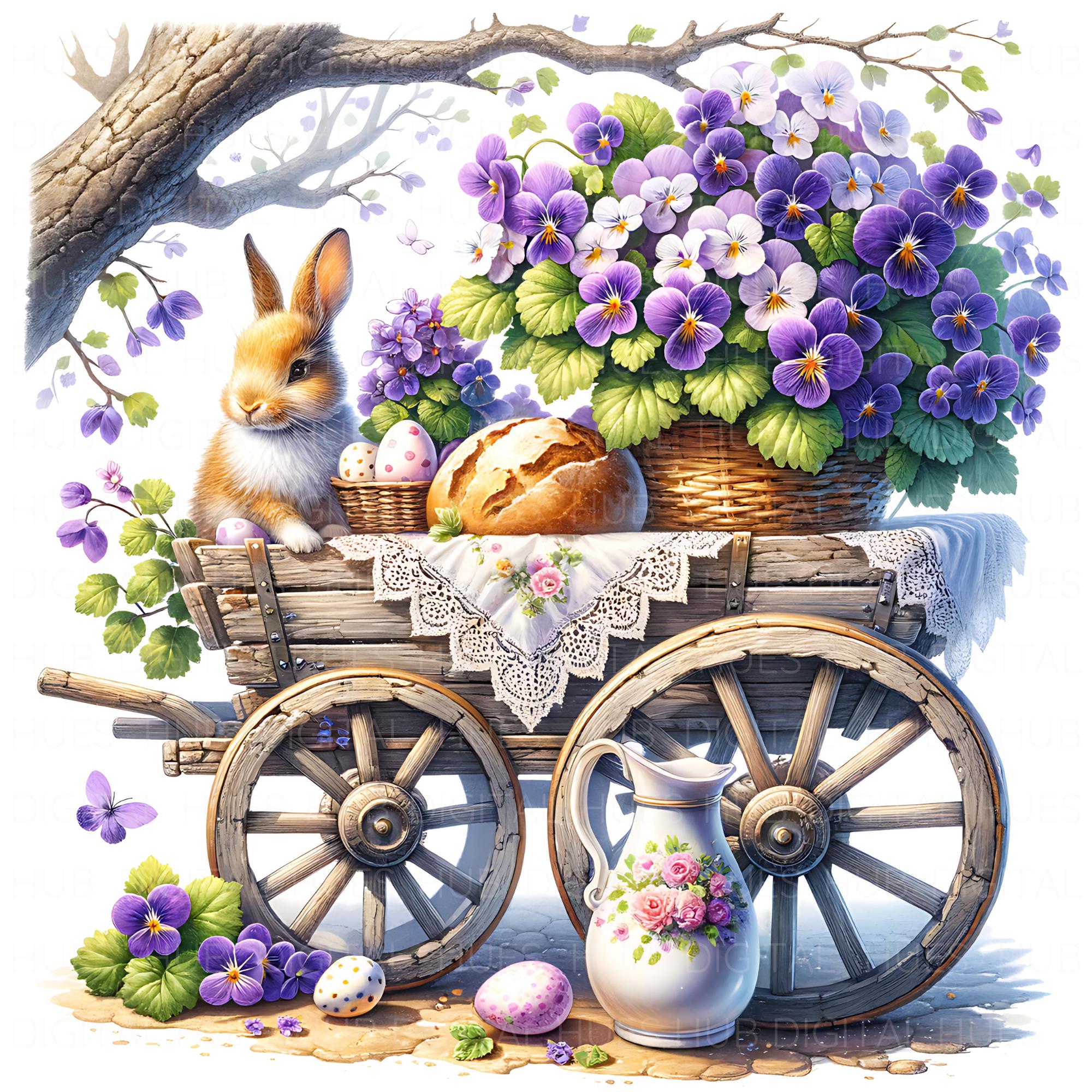 11 Easter Cart in Garden Clipart Watercolor Easter Spring Printable ...