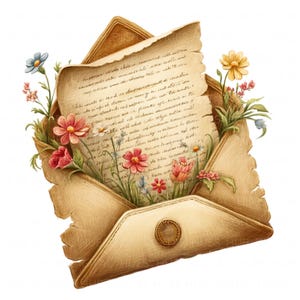 17 Sobres con cartas de amor florales, clipart, acuarela, cartas de amor antiguas, imprimibles, PNG de alta calidad, papel para diario basura, manualidades, álbumes de recortes, tarjetas.