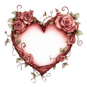11 Clipart de coração de rosa vermelha aquarela para impressão coração floral PNG de alta qualidade para artesanato em papel diário de lixo cartão de casamento decoração de dia dos namorados