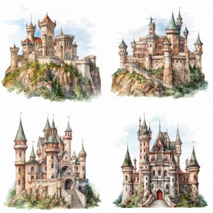 15 Castle Clipart Bundle Acquerello Vecchio Castello Clipart Alta Qualità JPEG Stampabile Per Scrapbook Junk Journal Carta Artigianato Download Digitale