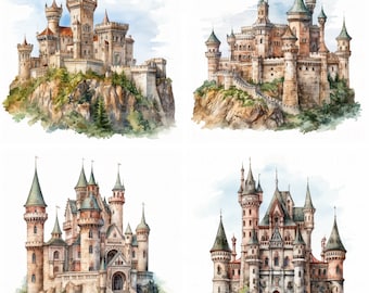 15 Castle Clipart Bundle Watercolor Old Castle Clipart High Quality JPEG Printable For Scrapbook Junk Journal Paper Craft Digital Download