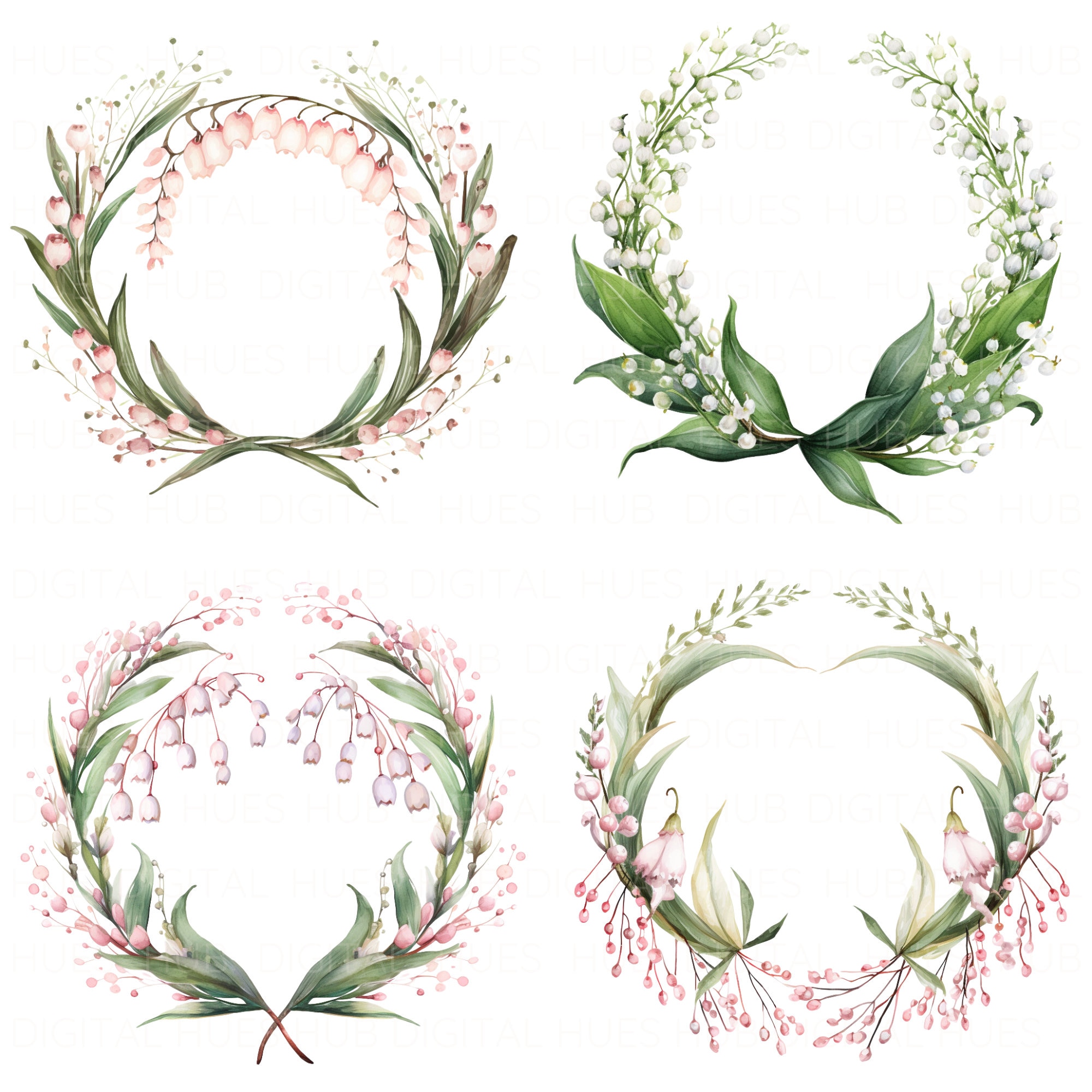 15 Lily of the Valley Wreath Clipart Bundle Printable Flower Clipart ...