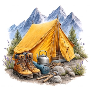 10 Camping Tent Clipart Watercolor Outdoor Nature Adventure Traveling Graphics Printable High Quality JPG Junk Journal Scrapbook Paper Craft