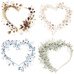 18 Pacote de clipart de moldura de coração floral Clipart de moldura floral para impressão JPEG de alta qualidade para artesanato em papel Cartões de aniversário de casamento Decoração de berçário